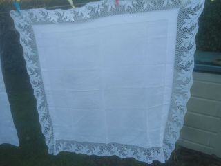 Gorgeous White Linen And Lace Tablecloth 48 " Square