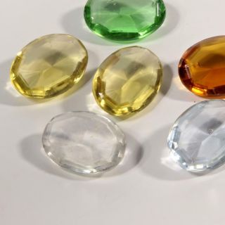 (6) Large 30mm Czech Antique Oval Multi Faceted Mixed Color Glass Rhinestones