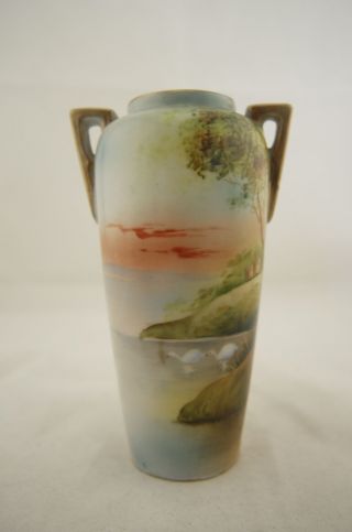 Antique Japanese Signed Nippon Hand Painted Swan Scene Vase