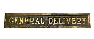 Rare Vintage Antique Post Office General Delivery Plaque Sign Brass Copper
