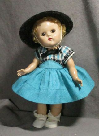 Vintage Clothes For Vogue Ginny Doll - 1955 Turquoise Check Top & Cotton Skirt