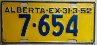 1952 Alberta License Plate 7 - 654 Rare Sequential Number