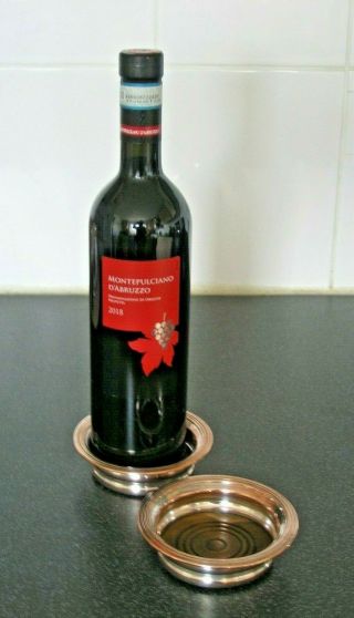Lovely Vintage Silver Plated Wooden Based Wine Or Bottle Coasters