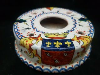 Rare Large Quimper Ware Table Ink With Heraldic Family Crest Fantastic Item