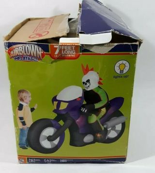 Rare Gemmy 7ft Skeleton On Motorcycle Chopper Airblown Inflatable