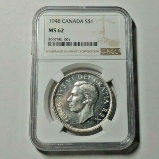 1948 Canada Silver Dollar Key Date Ngc Ms - 62 Rare