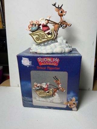 Enesco Santa & Rudolph Red Nosed Reindeer Sleigh Misfit Toys Figurine Rare