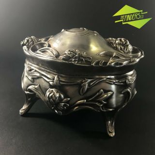 Stunning Large Antique Art Nouveau Silver Plate Jewellery Casket Box Repaired