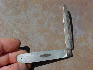 Antique Mother Of Pearl & Silver Blade Folding Pocket Knife