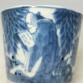 D298: Japanese really old KO - IMARI blue - and - white porcelain cup SOBA - CHOKO 2
