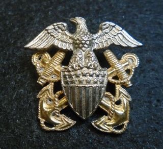 Antique Ww2 Sterling Silver Wwii Us Navy Cpo Collar Pin 1/20 10k Gold,  Sterling