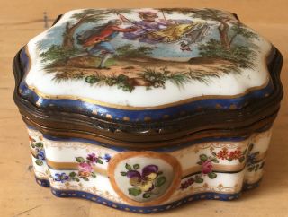 Antique Signed Handpainted Sevres Porcelain Courting Couple Fragonard Box