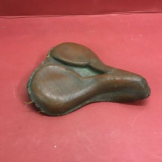 Antique Drexel Bicycle Seat Leather Cover Toc Early Stuffing Wooden Wheel Bike