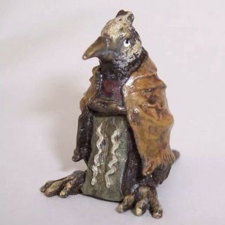 Tiny Vintage Cold Painted Bronze Miniature Shaman Bird Good Luck/healing