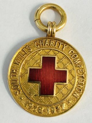 Rare 9ct 1936 - 37 Gold Hallmark South Wilts Charity Sports Badge Pendant Medal