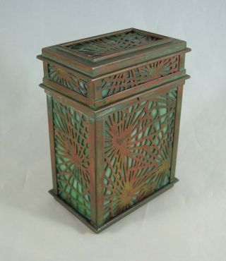 Rare Tiffany Studios Pine Needle Pattern Double Playing Card Box With Hinged Lid