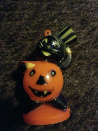 Vintage Rare Halloween Rosbro Black Cat/ Top Hat Candy Container Hard Plastic
