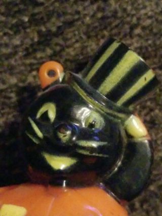 VINTAGE RARE HALLOWEEN ROSBRO BLACK CAT/ TOP HAT CANDY CONTAINER HARD PLASTIC 3