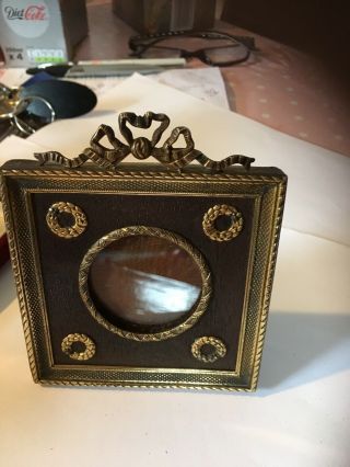 Antique 19th Century Ornate Brass And Wood Miniature Picture Frame 4 Inches