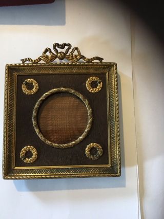 Antique 19th century Ornate Brass And Wood Miniature Picture Frame 4 Inches 2