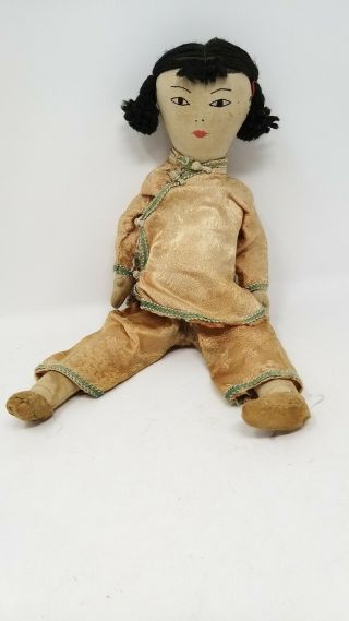 Vintage Oriental Cloth Rag Doll Japanese Chinese Asian Silky Clothes 13 "