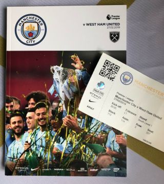 Rare Manchester City Vs West Ham United 2018 / 2019 Programme & Ticket P&p