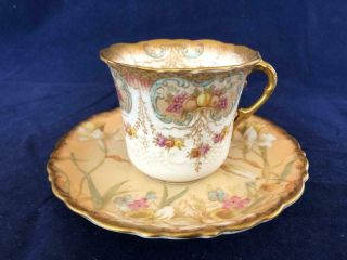 Fine Antique Aynsley Bone China Hand Painted Cup And Saucer.  C1895.