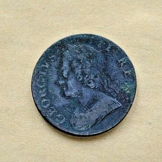 Antique 18th Century Georgian George Ii Half Penny Coin Dated 1747