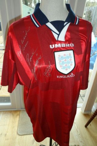 Rare Paul Gascoigne Signed Red England Shirt