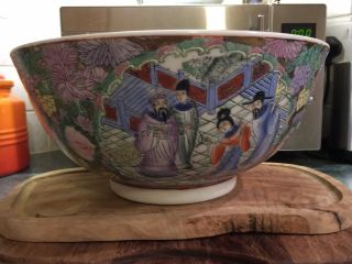 Large Vintage Chinese Hand Painted Famille Rose Porcelain Bowl