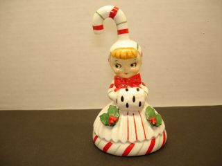 Vintage Lefton Christmas Candy Cane Girl Ornbament Figure.  90401.  Japan.  Rare