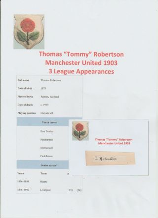 Tommy Robertson Manchester United 1903 Extremely Rare Orig Hand Signed Cutting