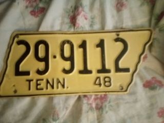 Rare 1948 Vintage Tennessee State Shaped License Plate