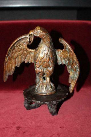 Fine Antique Brass American Eagle Flag Pole Topper Mounted On Removable Base