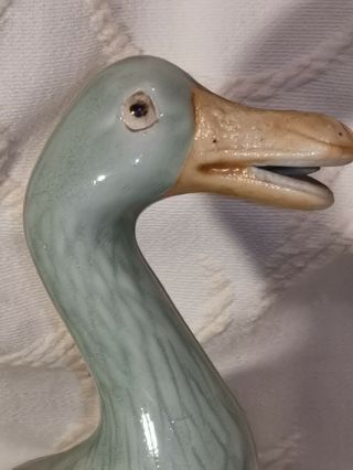 Vintage Chinese Export Celadon Green Glaze Ceramic Duck Figurine Marked 2