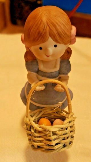 Rare 1987 Enesco Country Cousins Sarah With Easter Basket & Eggs - Porcelain