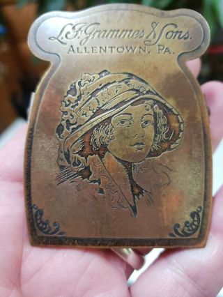 Vintage Antique Advertising Note Clip Holder L.  F.  Gramms & Sons,  Pa.  U.  S.  A.