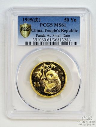 Rare 1995 China 50 Yn Yuan Gold Panda Coin Pcgs Ms 61 Au Small Date 13403