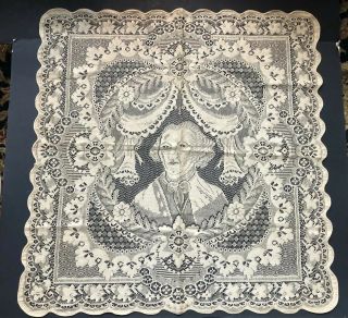 Rare Antique Historic George Washington Lace Table Cover Vintage Cream Decor