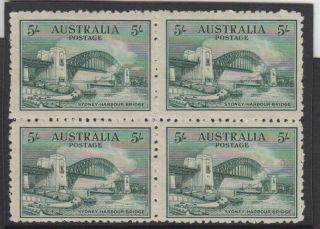 Stamps 1932 Sydney Harbour Bridge 5/ - Green In Block Of 4 Rare Like This