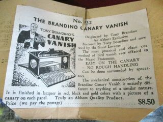 RARE Abbott ' s Brandino Canary Vanish Vintage 1940 ' s 2