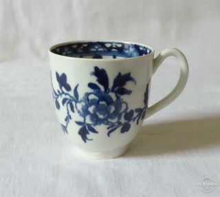 Antique 18th Century First Period Worcester Blue And White Porcelain Coffee Can