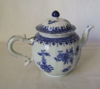 C.  18th Chinese Blue & White Porcelain Teapot Tea Pot : Handle Has Staple Repair