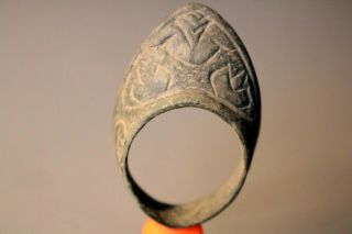 Unique Roman Bronze Archer`s Ring 1st - 4th Century Ad