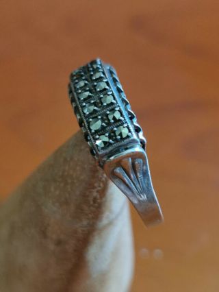 Antique 935 Silver And Marcasite Ring Ornate Filigree Cage Size P Ring