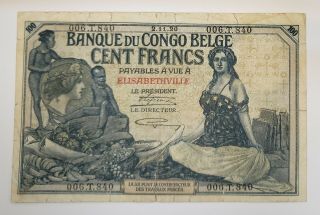 Belgium Congo 100 Franks Elisabethville 2.  11.  1920 Banknote Rare