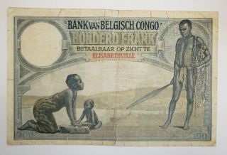 Belgium Congo 100 franks Elisabethville 2.  11.  1920 banknote RARE 2