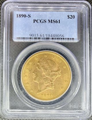 1890 - S $20 American Gold Double Eagle Ms61 Pcgs Lustrous Liberty Rare Date Coin