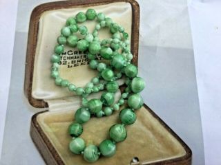 Old Antique Jewellery Art Deco Pale Green Glass Graduated Bead Necklace