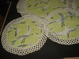 Vintage Seagull Fabric Mats/coasters With Hand Crocheted Lace Edges Vgc